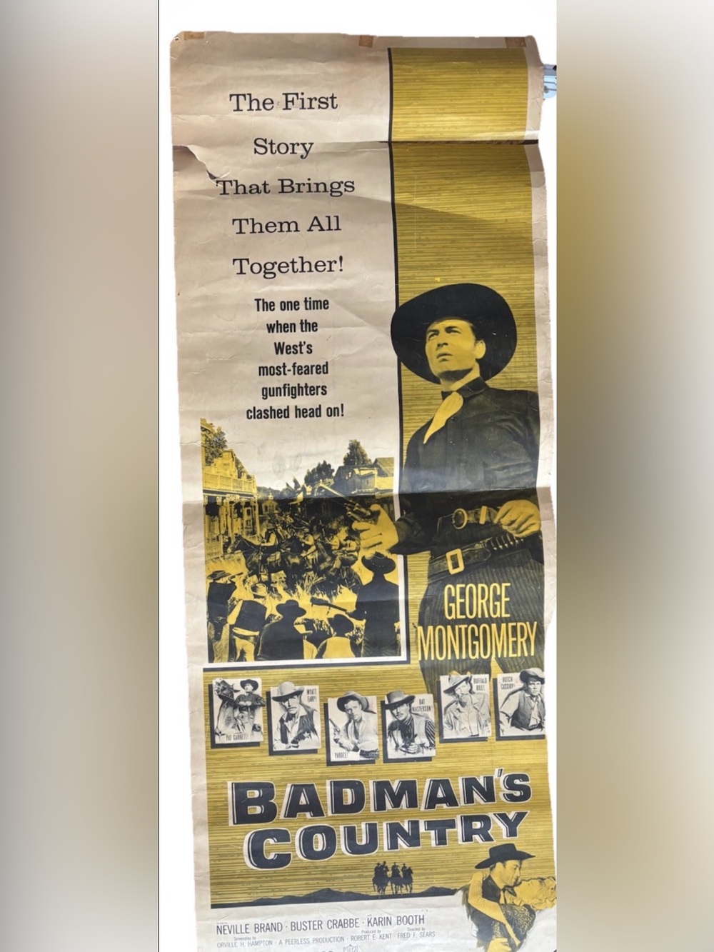 1958 Movie Poster Insert Badmans Country Western George Montgomery Buster Crabb